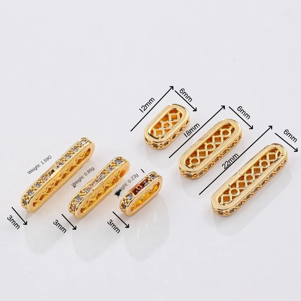 14K Gold Plated Elliptical Zircon Bead Spacers — Jewelry Making Connectors