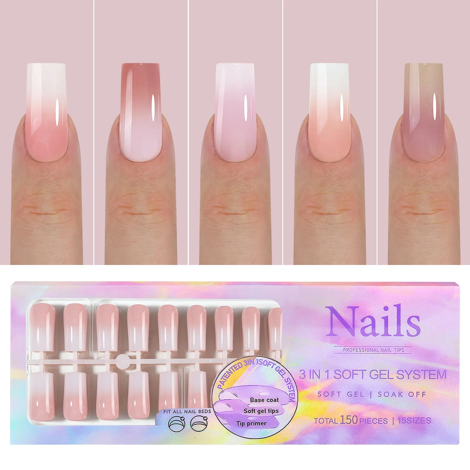 French Tip Soft Gel Nail Tips — 150 Piece DIY Press On Set