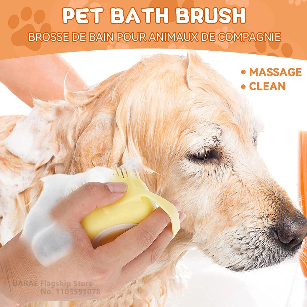 Pet Bathing Massage Brush — Silicone Shampoo Dispenser & Grooming Tool