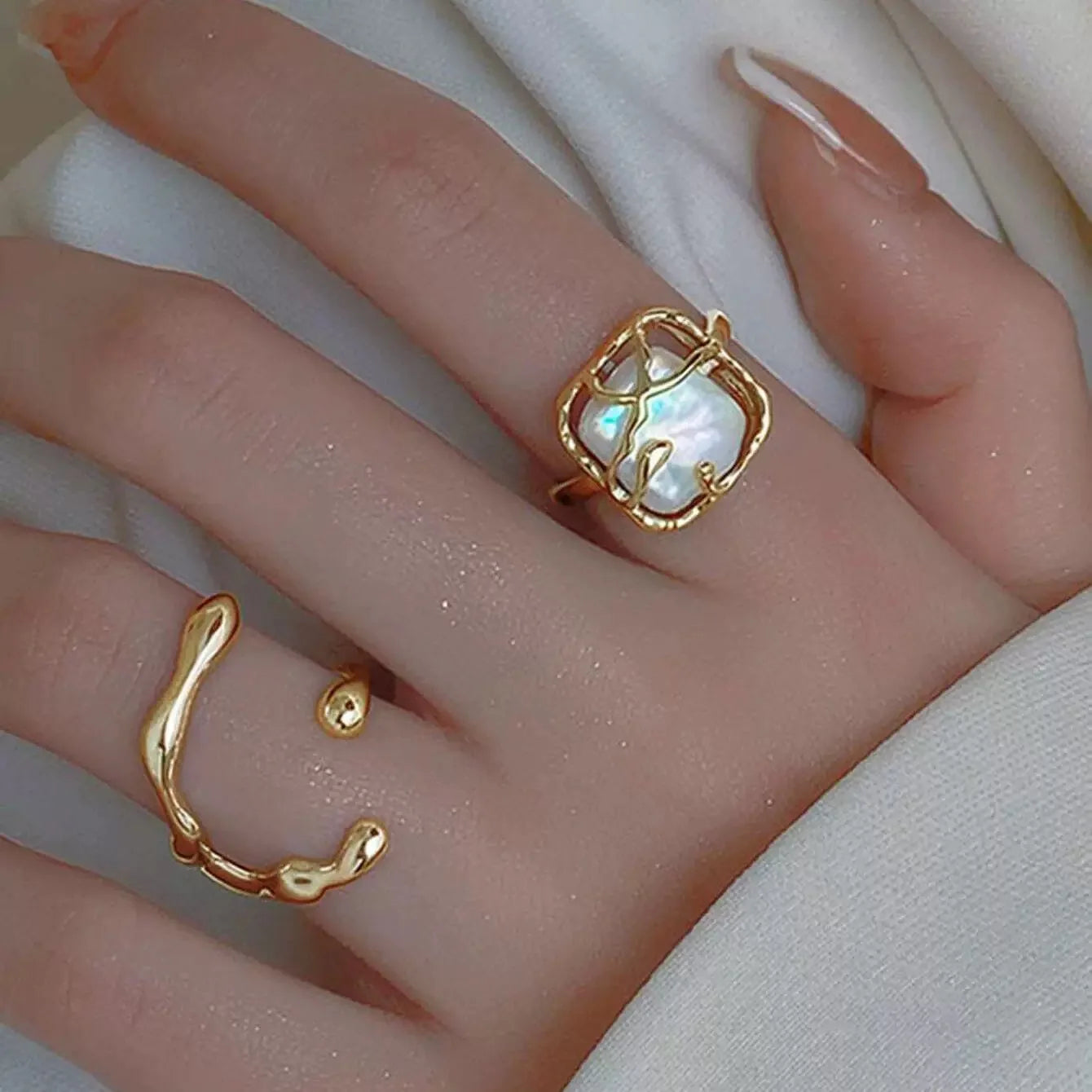 12-Piece Geometric Ring Set — Adjustable Punk Style Metal Jewelry