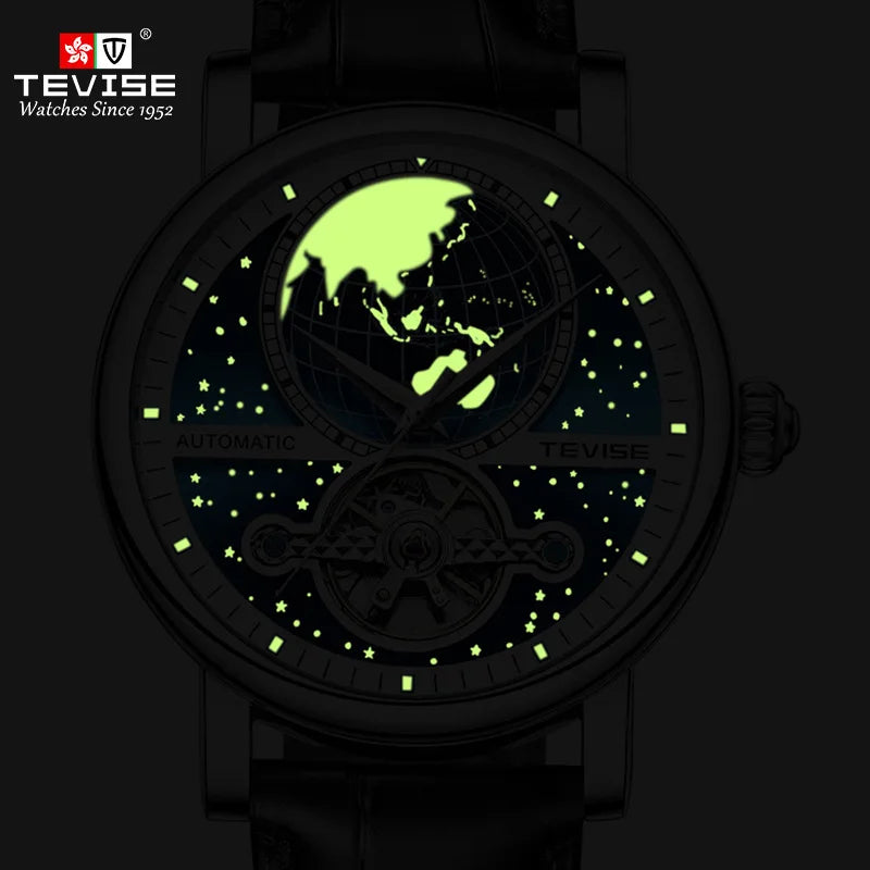 Men's Automatic Mechanical Watch — Luminous Dial & Leather Strap
