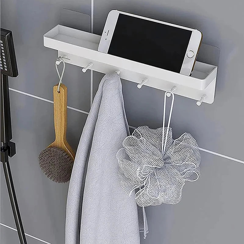 Wall Mounted Storage Rack — Multi-Purpose Organizer with 6 Hooks