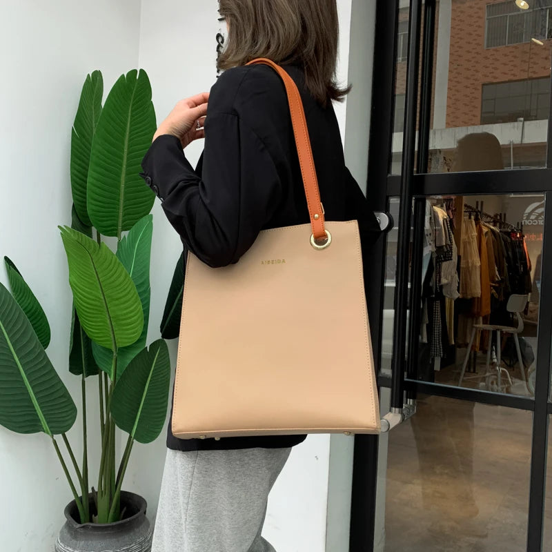 Biutefo Elegant Leather Tote Bag — Large Capacity Shoulder Handbag