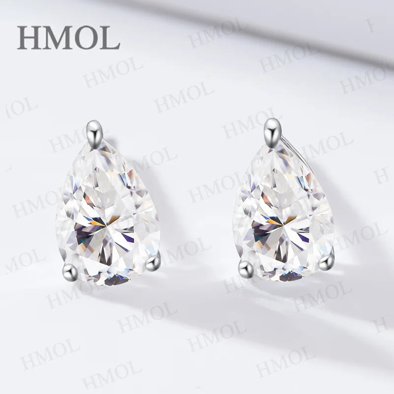 PTX Moissanite Pear Cut Stud Earrings — 925 Sterling Silver Water Drop Design