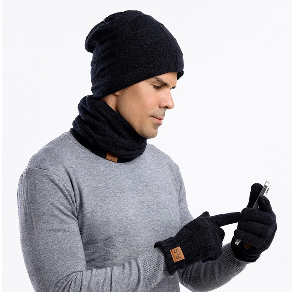 Men's Winter Thermal Set — Fleece Lined Beanie, Scarf, and Gloves