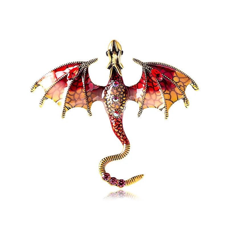 Cartoon Dragon Enamel Pin — Crystal Inset Metal Brooch Jewelry