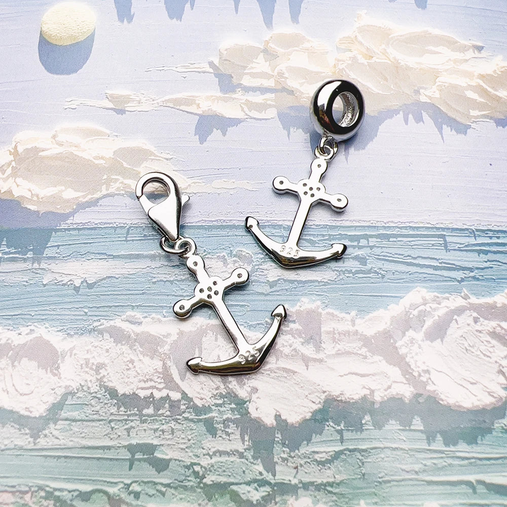 Thaddaeus Anchor and Heart Charm — 925 Sterling Silver Nautical Pendant