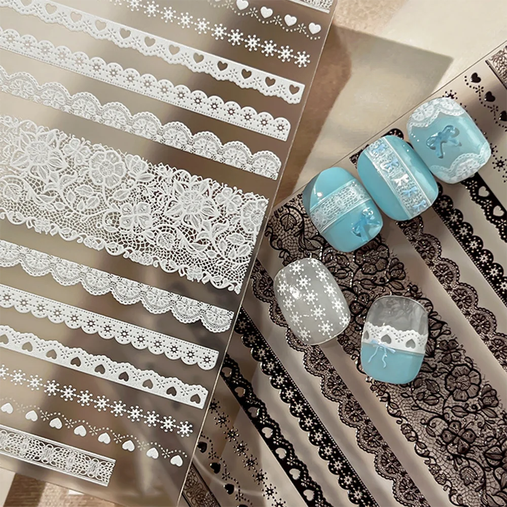 MAFANAILS Lace Nail Art Stickers — Elegant Ballet Bowknot & Grid Decals