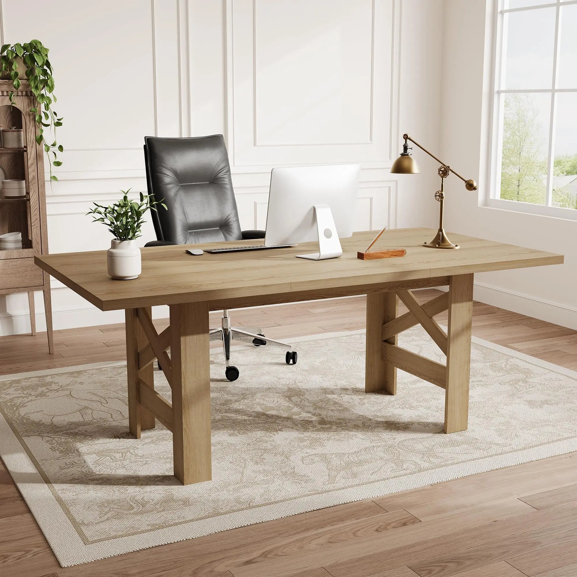 Large Wood Dining Table — Farmhouse Style for 6-8 People