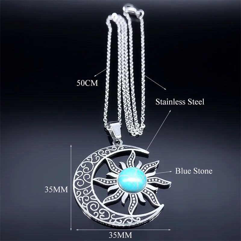 JYTF Moon and Sun Pendant Necklace — Vintage Stainless Steel Jewelry