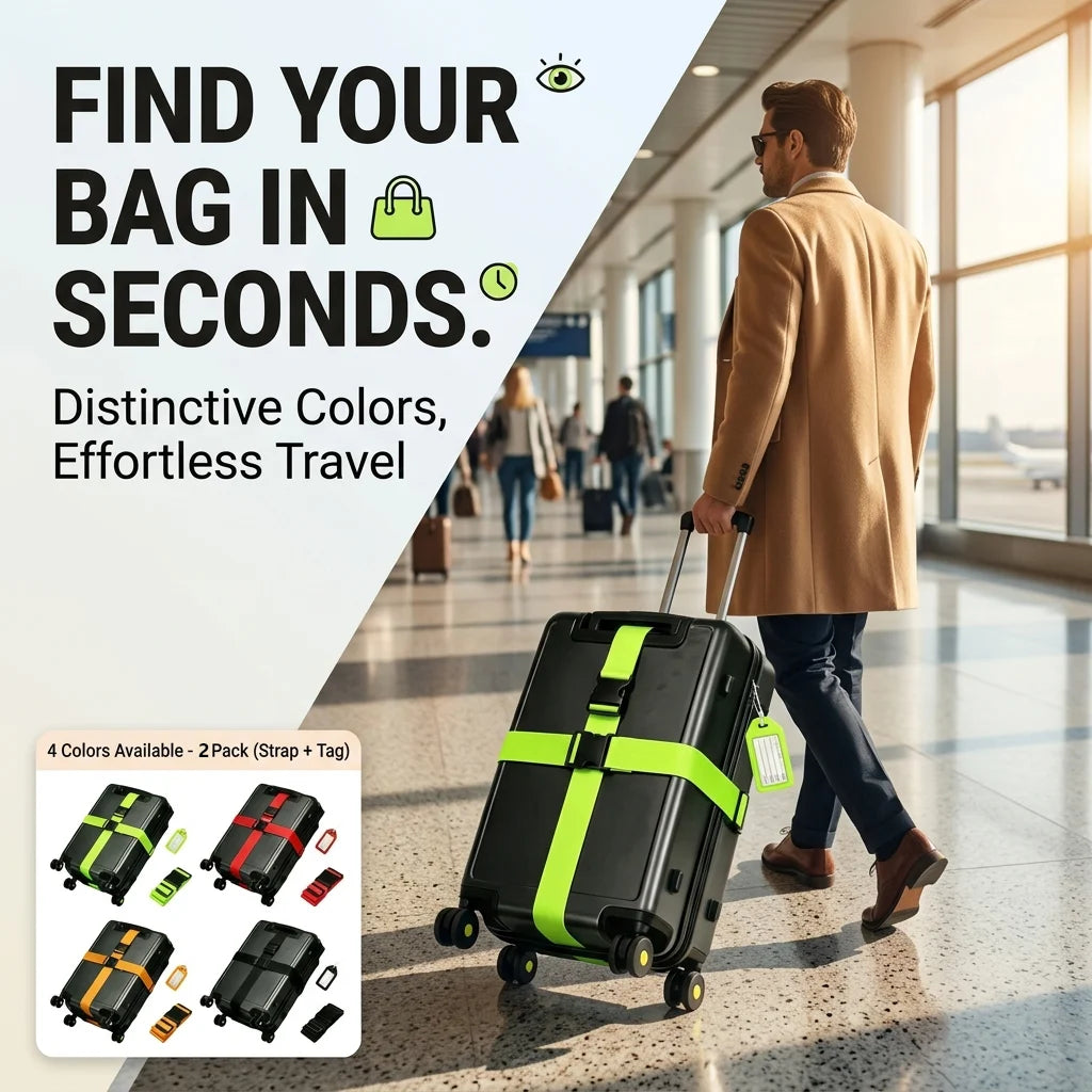 Luggage Security Set — Travel Strap and Identification Tag, 2-Piece Kit