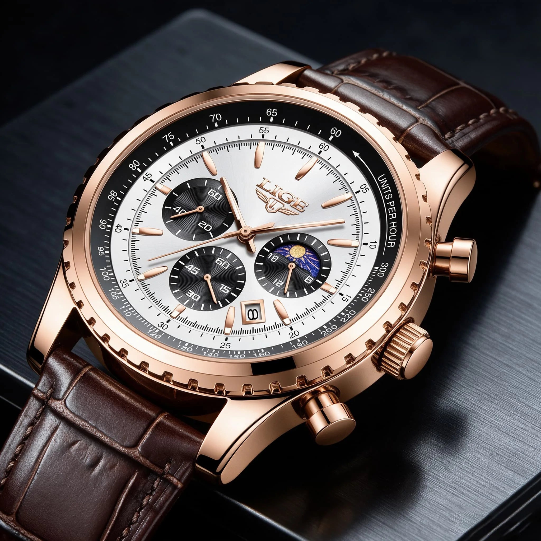 LIGE Luxury Men's Quartz Watch — Waterproof Leather Sport Chronograph