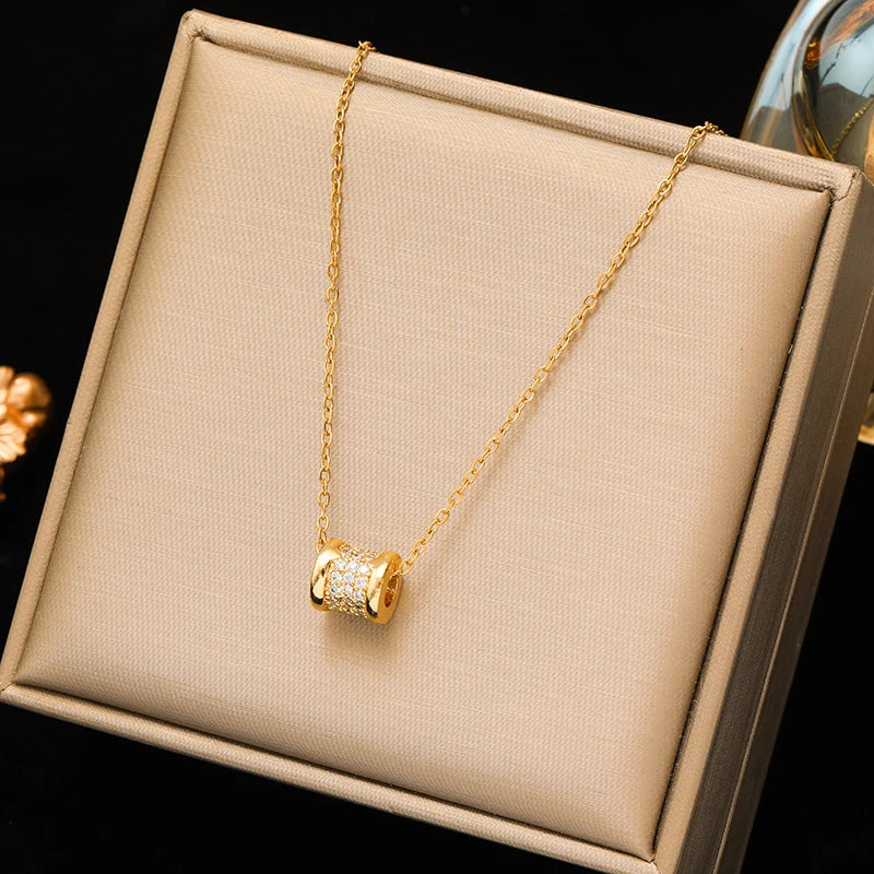 EILIECK Moon Pearl Zircon Puppy Pendant Necklace — Trendy Stainless Steel Jewelry