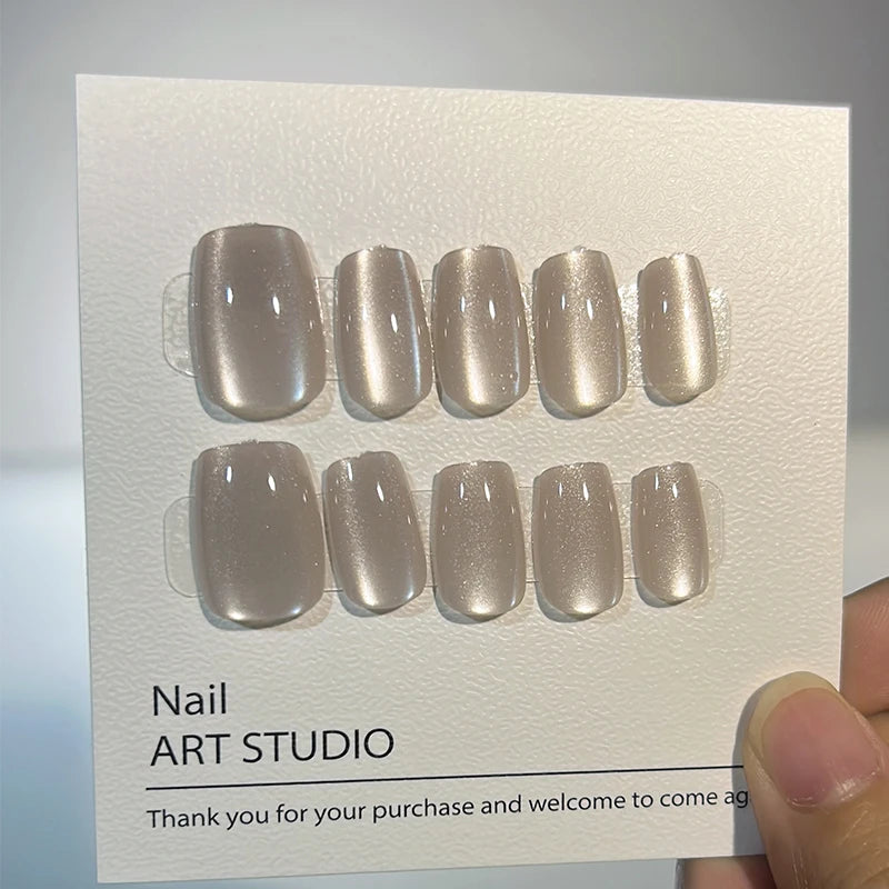 Luxury Cat Eye Press On Nails — Handmade Acrylic Coffin Style False Nails
