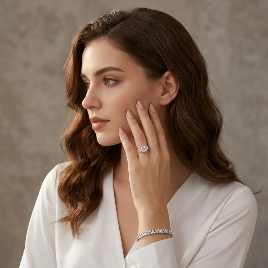 LYEE CYEE Princess Cut Moissanite Ring — Three Stone S925 Silver Wedding Band