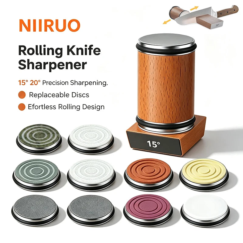 Niiruo Rolling Knife Sharpener — Double Sided Diamond Stone Roller
