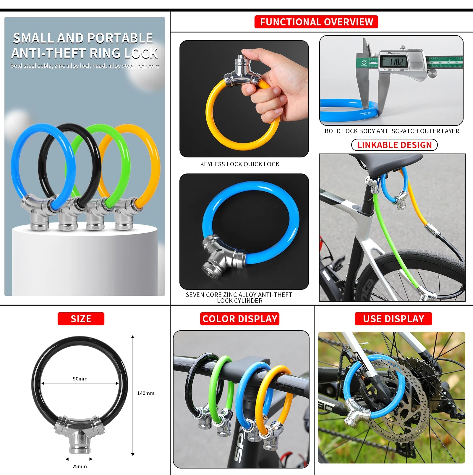 Steel Wire Bicycle Cable Lock — Portable Anti-Theft Security for Mountain Bikes