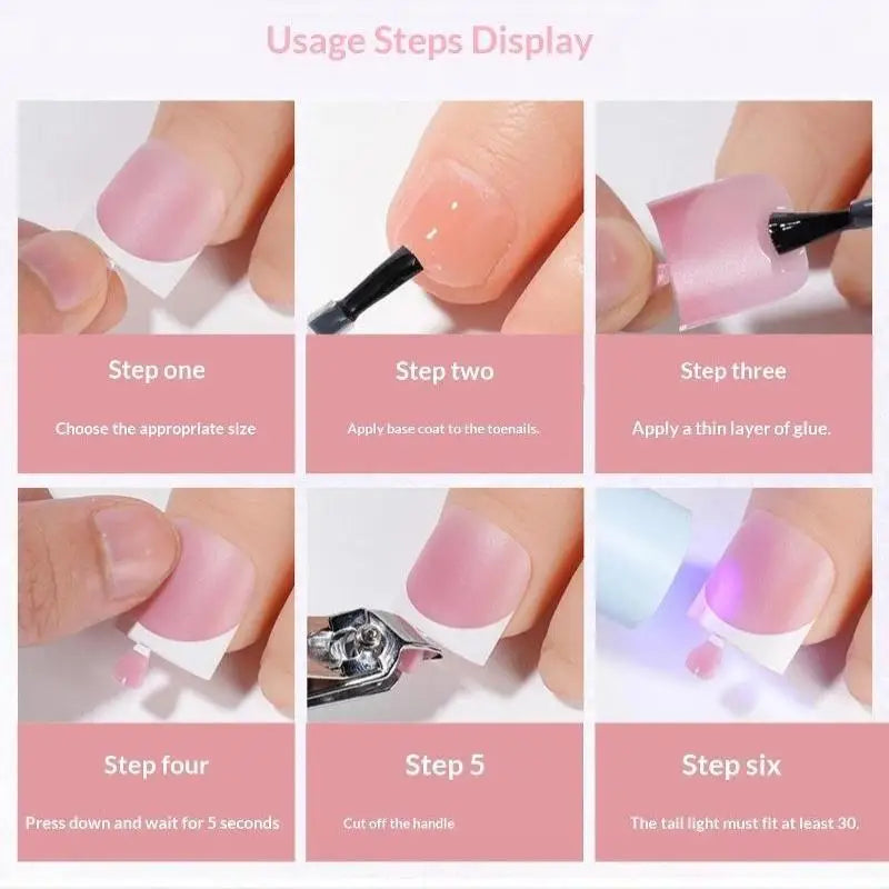 BMPEIC Nude Pink Press On Toenails — Glossy French Tip Square Design