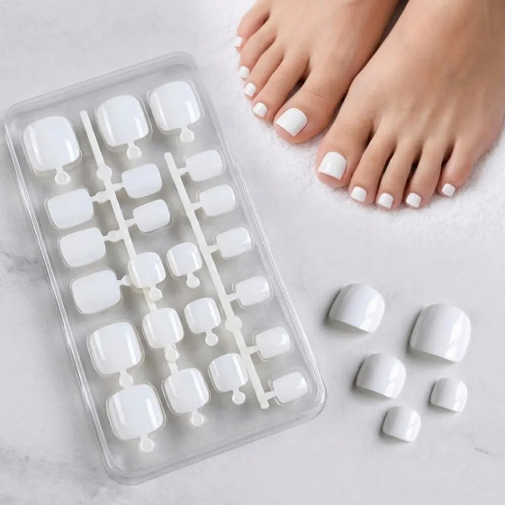 Square Press On Toenails — Pure White Full Cover Fake Nail Tips
