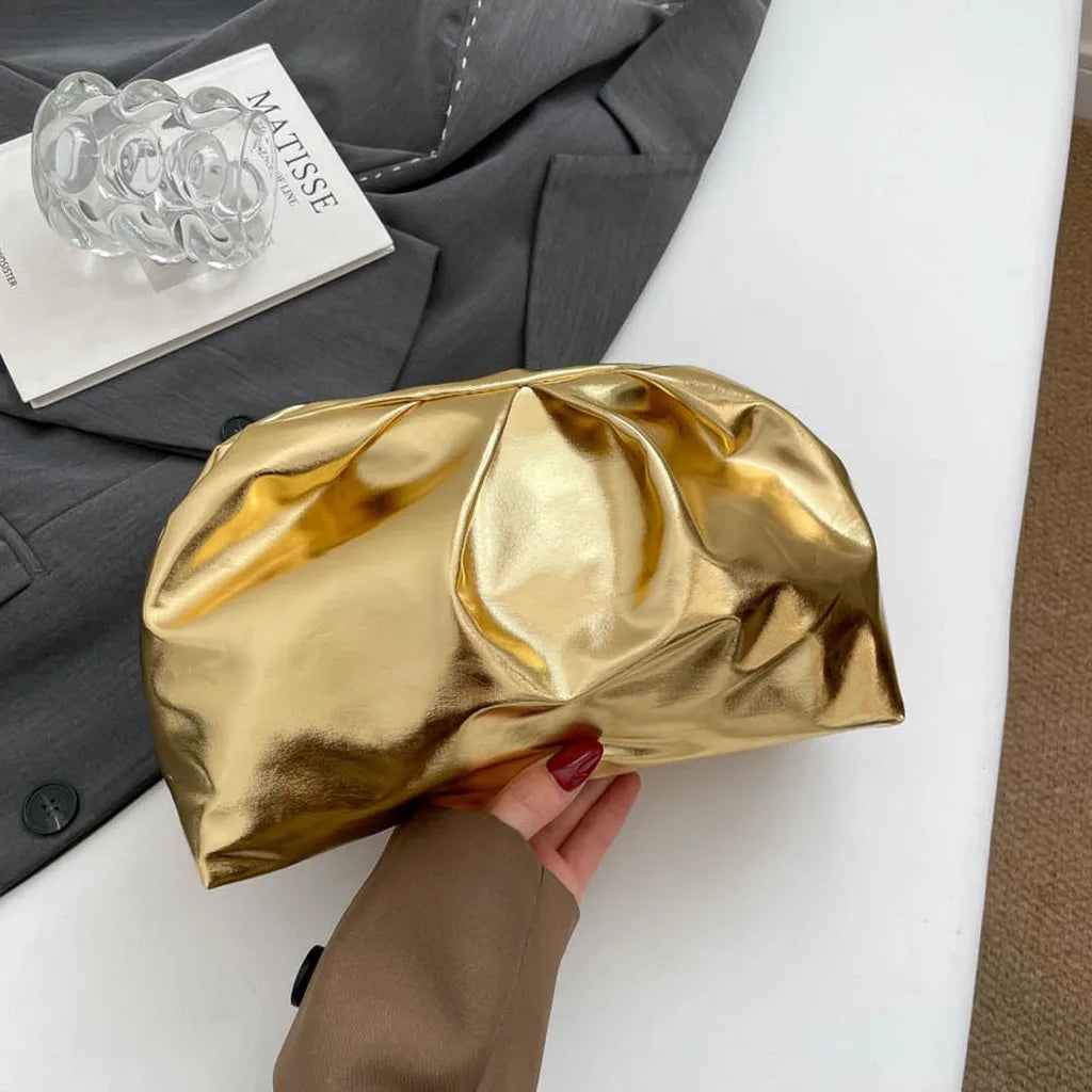 Metallic Ruched Cloud Clutch — Versatile Evening Handbag for Women