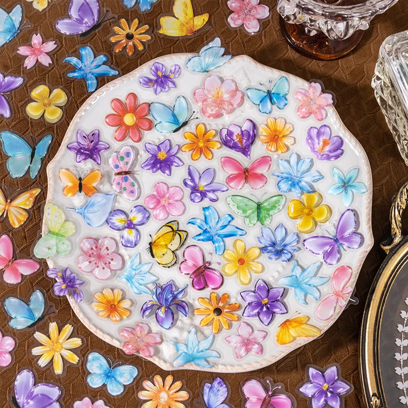 Crystal Butterfly Flower Stickers — Aesthetic Decor for Scrapbooking & Journals