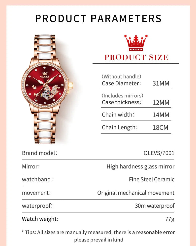 OLEVS 7001 Automatic Ladies' Watch — Elegant Ceramic Strap & Diamond Dial