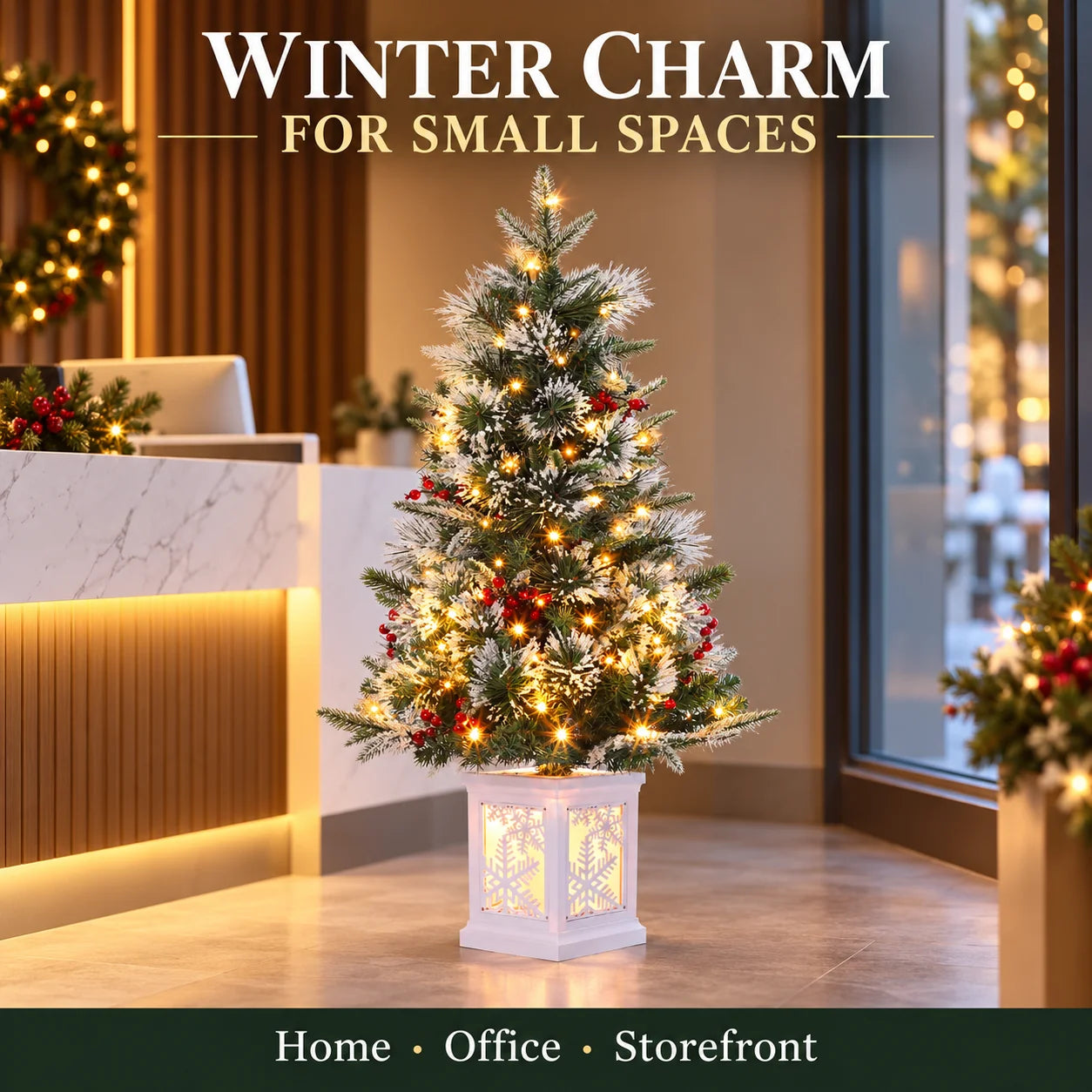 ANIXOL 3FT Pre-Lit Snow Flocked Christmas Tree — Warm White LED Lights