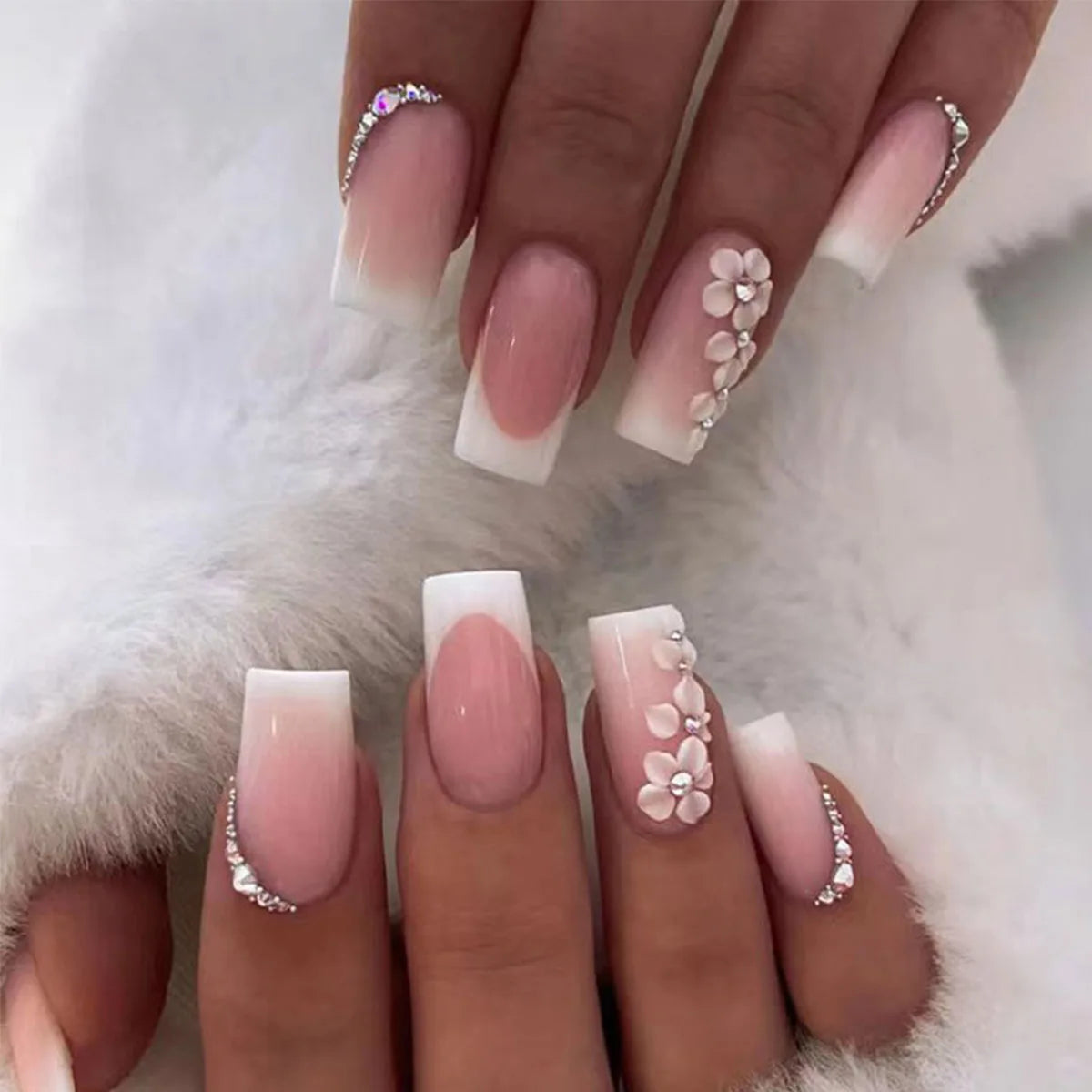 Nude Square Press-On Nails — Long Resin False Nail Set with Application Kit