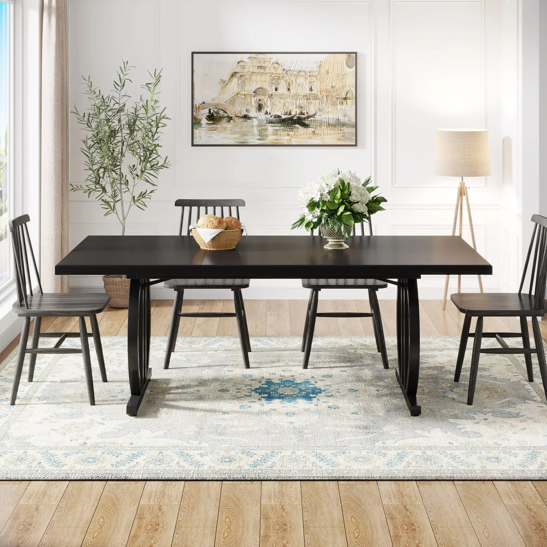 Tribesigns Modern Industrial Dining Table — 63-Inch Large Metal & Wood Table