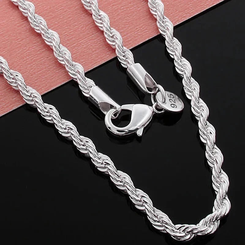Sterling Silver Rope Chain Necklace — 4mm Gold Plated Classic Jewelry