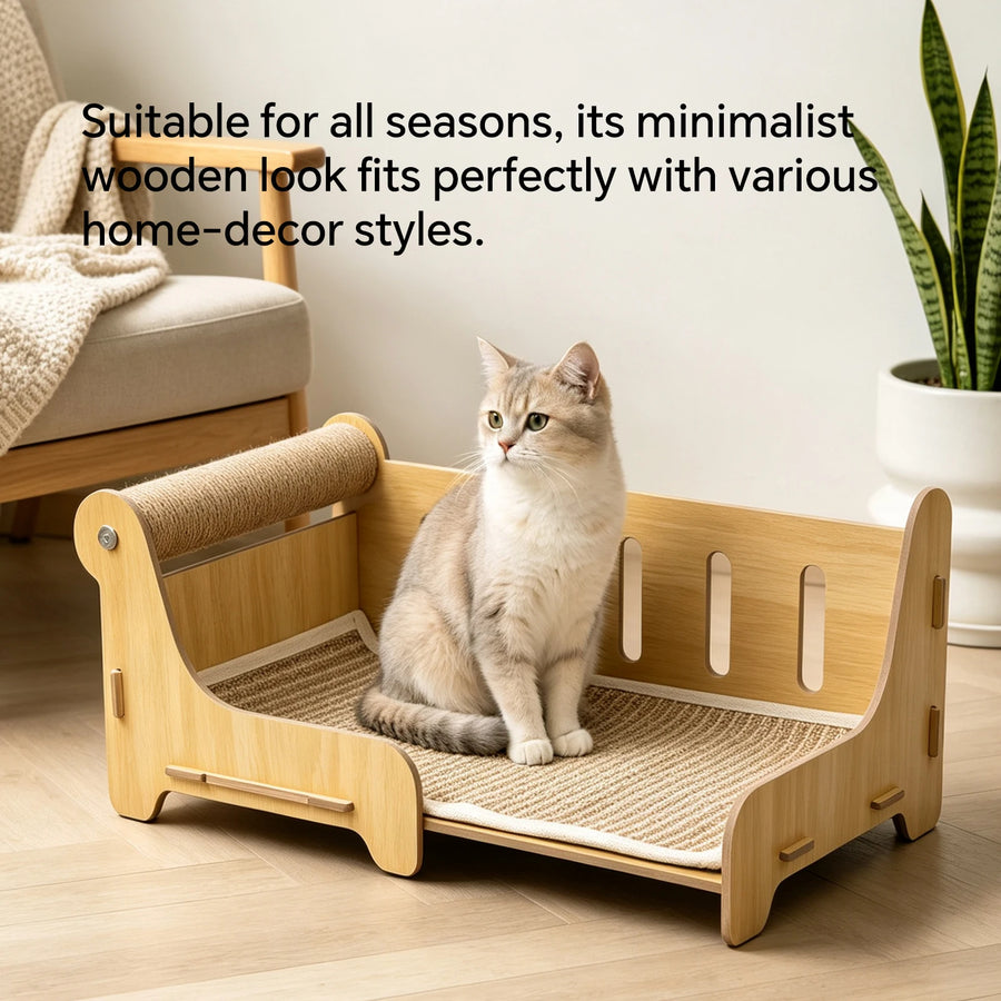Cat Scratcher Lounge — Wooden Pet Bed