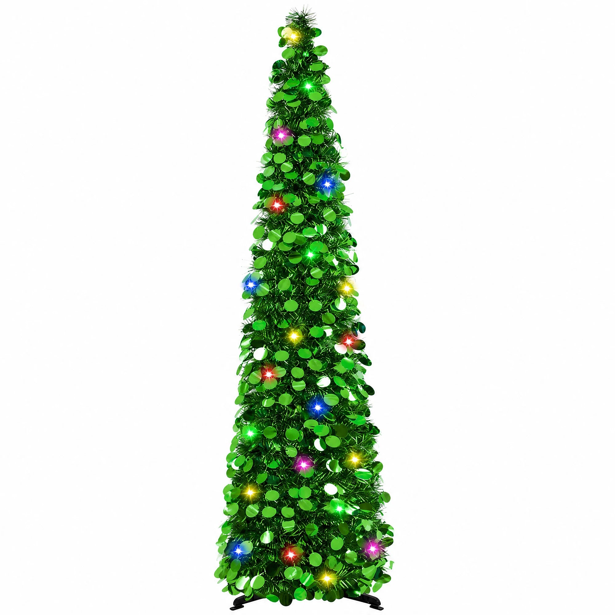 GAOMON 5 FT Pre-Lit Slim Pencil Tinsel Christmas Tree — Space-Saving Pop-Up Design