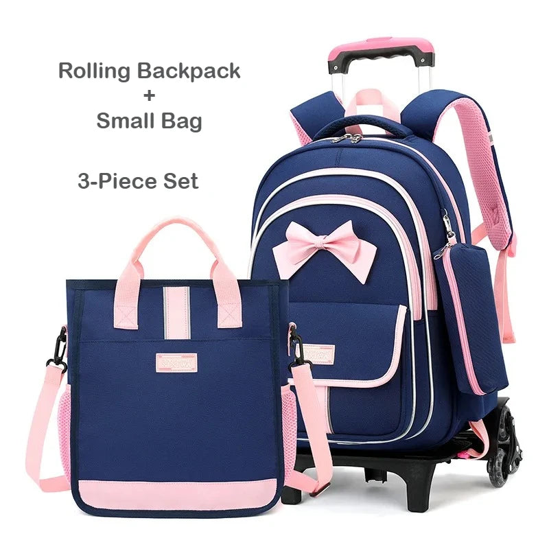Kids Rolling Backpack Set — 3-Piece Trolley School Bag with Shoulder Bag