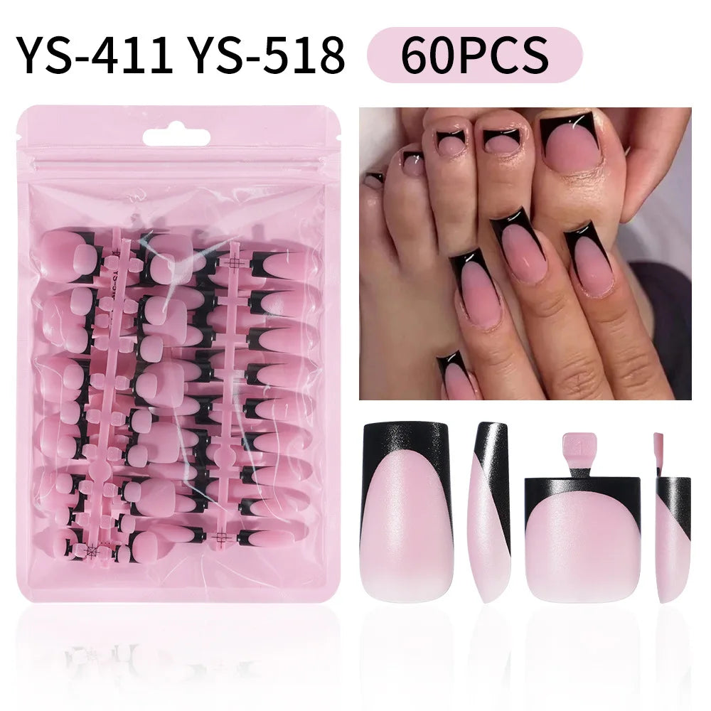WAKEFULNESS French Tip Press On Nails — 60 Piece Toe Nail Art Set