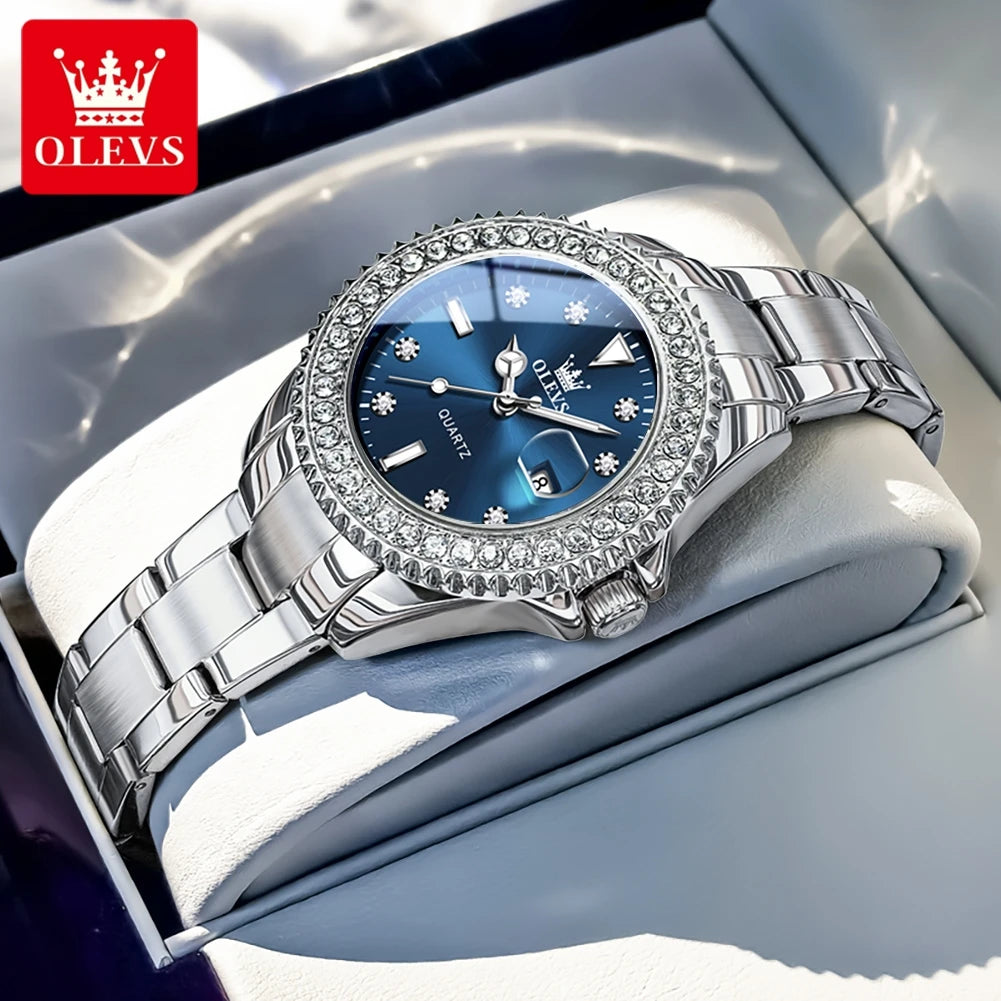 OLEVS Luxury Women's Quartz Watch — Stainless Steel Diamond Scale Bracelet