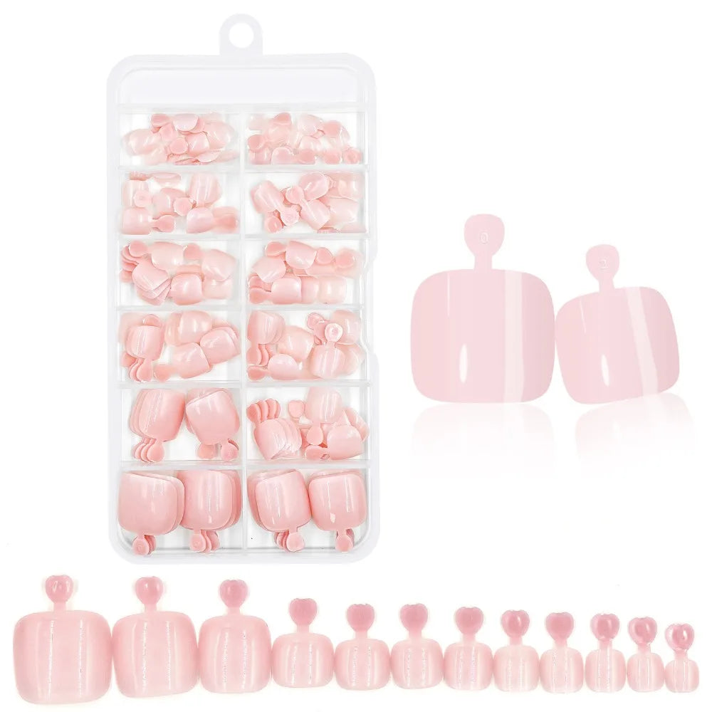 Glossy Press On Toenails — Short French Square Manicure Set