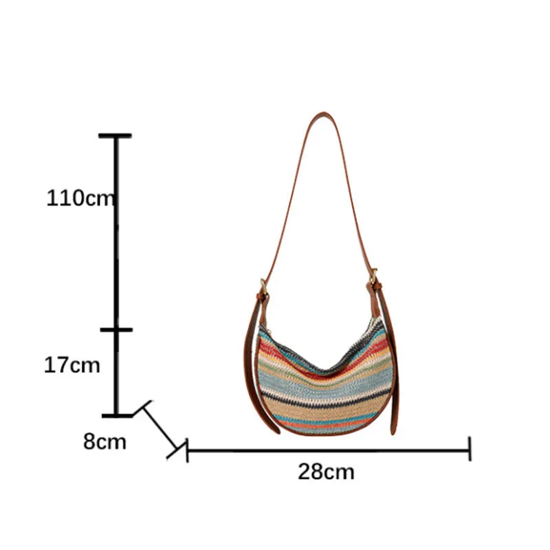 YIYUEQIANLI Bohemian Woven Hobo Bag — Versatile Striped Crossbody