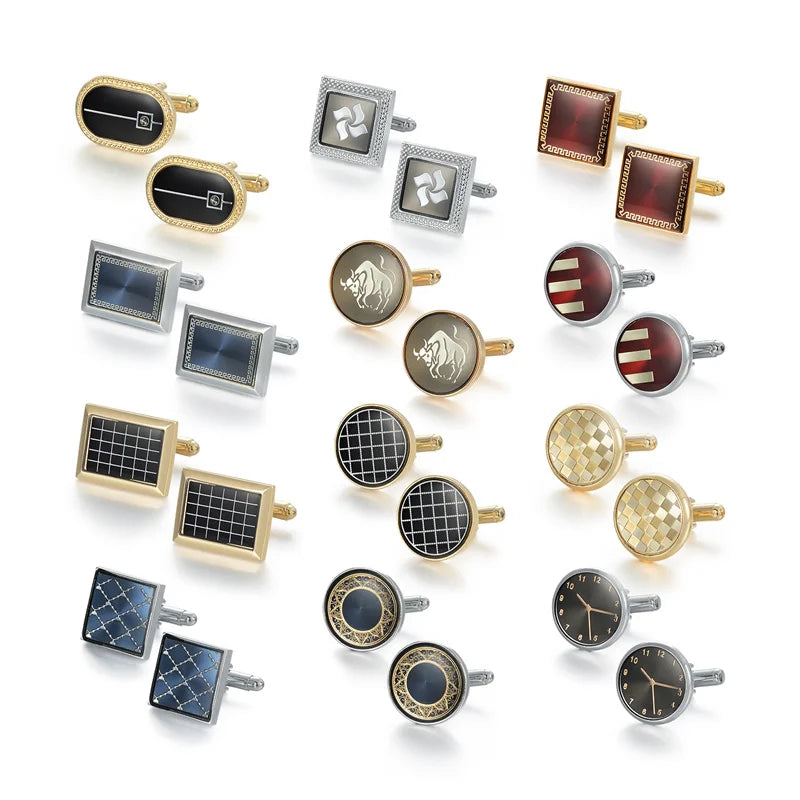 UJOY Luxury Copper Cufflinks — Elegant Round and Square Men's Jewelry Set