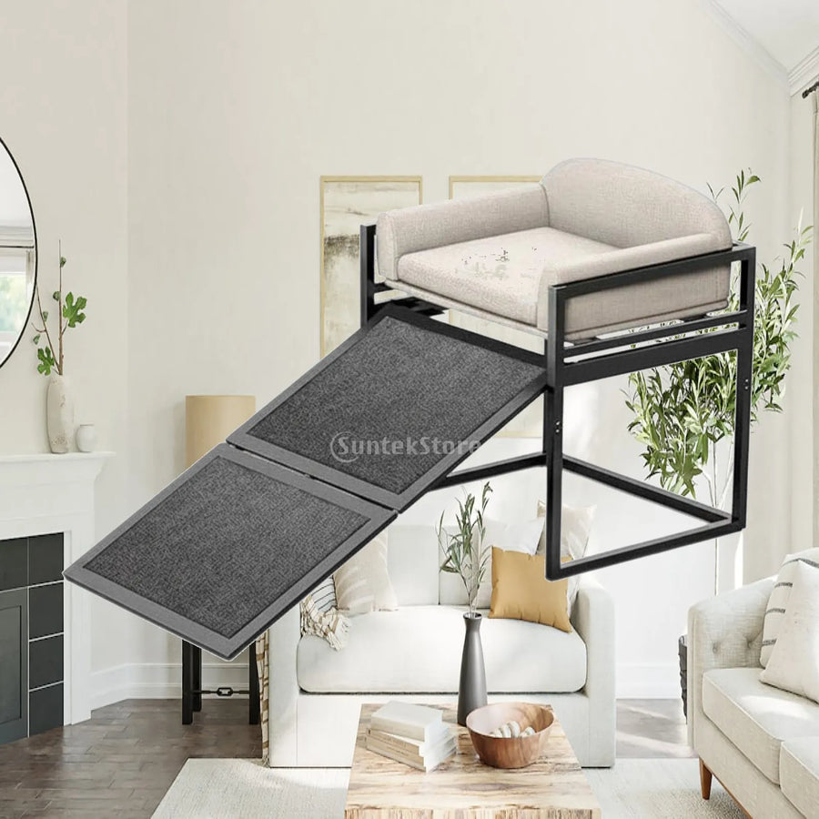 Elevated Pet Sofa Bed with Stairs — Cozy Resting Chair for Small Dogs