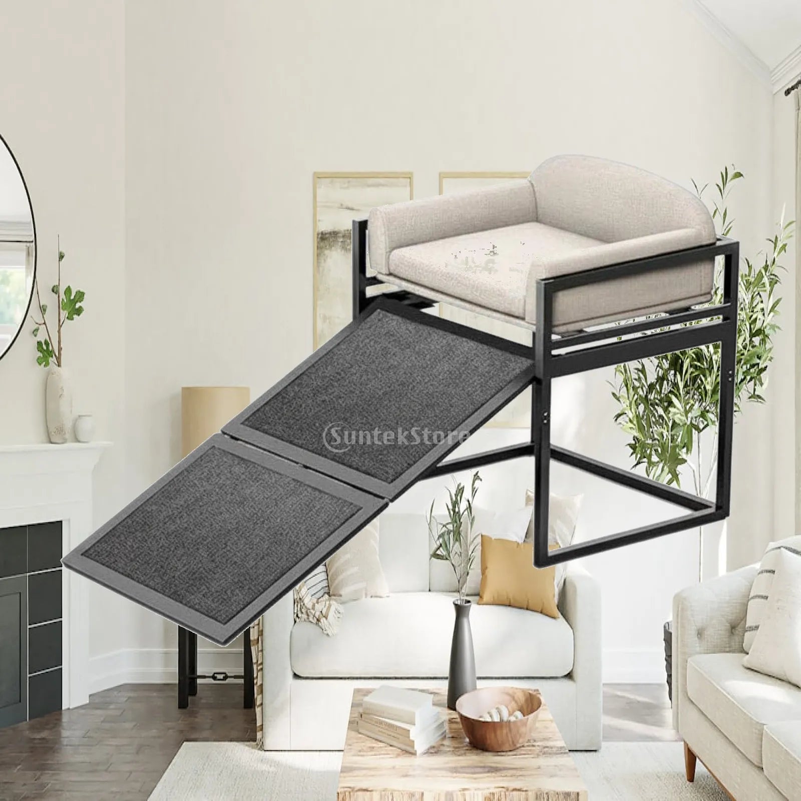 Elevated Pet Sofa Bed with Stairs — Cozy Resting Chair for Small Dogs