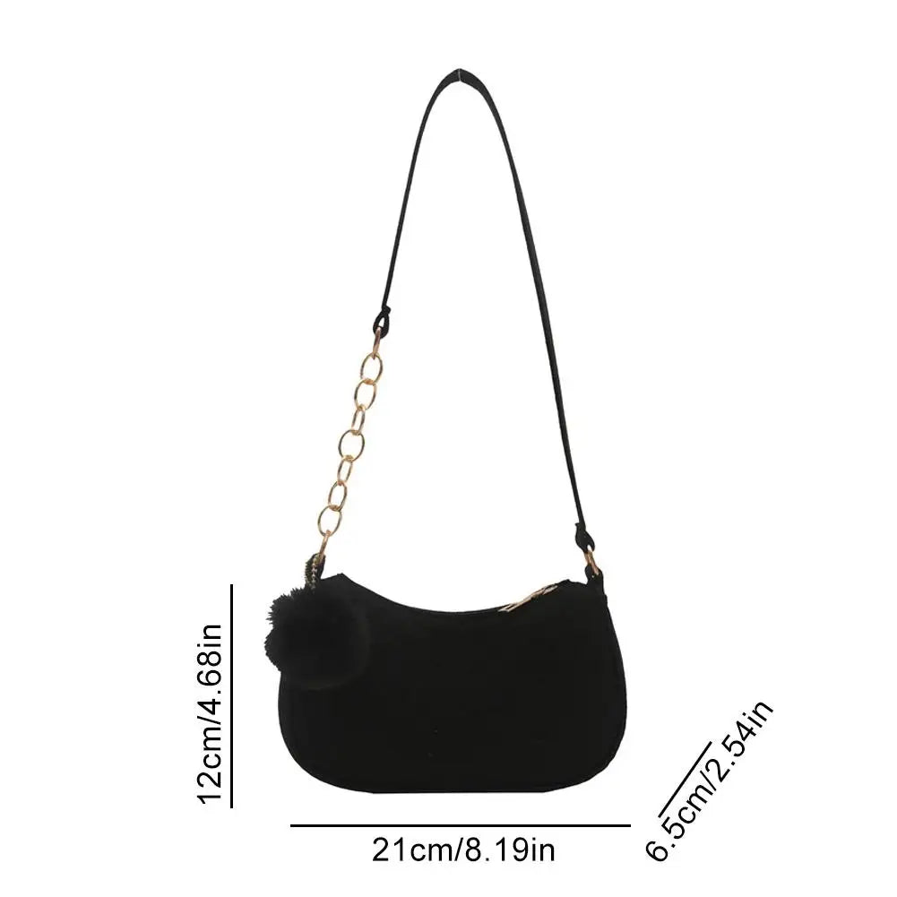 Mini Felt Shoulder Bag — Stylish Underarm Handbag with Pom-Pom Detail