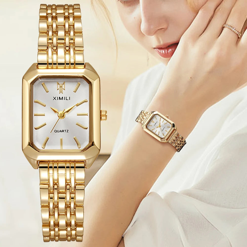 Elegant Rectangle Women's Quartz Watch — Stylish Steel Band Timepiece