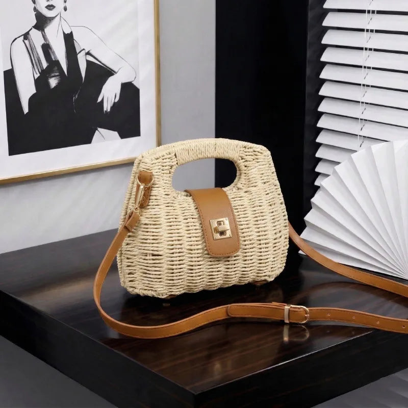miflame Woven Straw Shoulder Bag — Boho Crossbody for Summer Vacations
