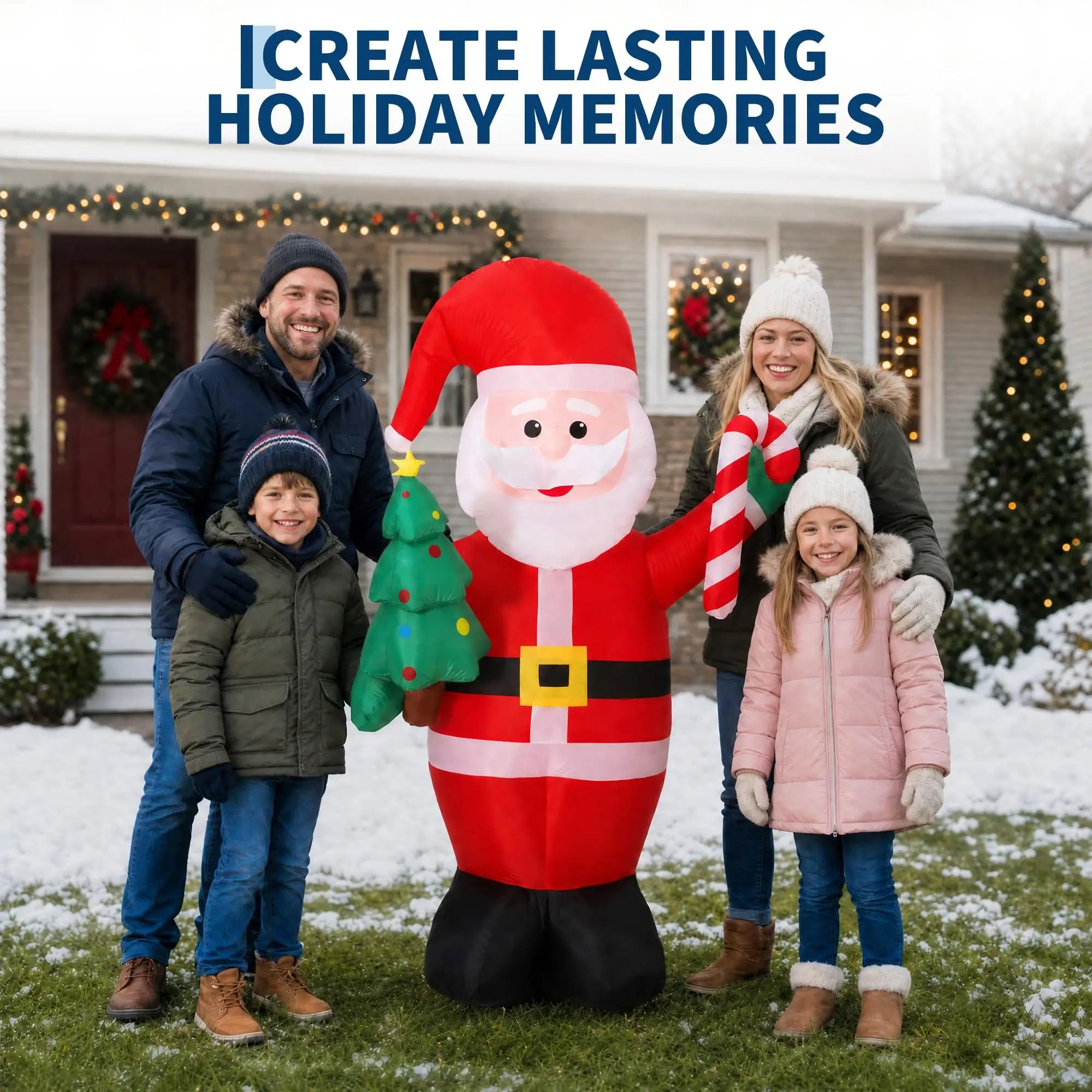 HiMISS 6 FT Inflatable Santa Holding a Cane — Festive Holiday Yard Decor