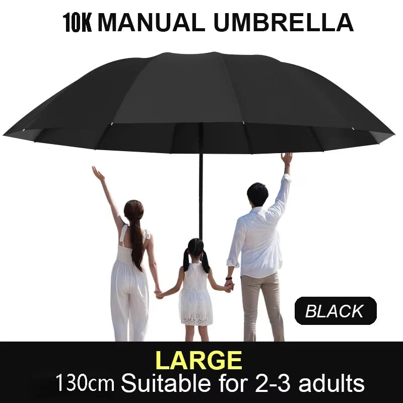 Large Ten-Bone Folding Umbrella — Windproof & UV Protection, 130cm