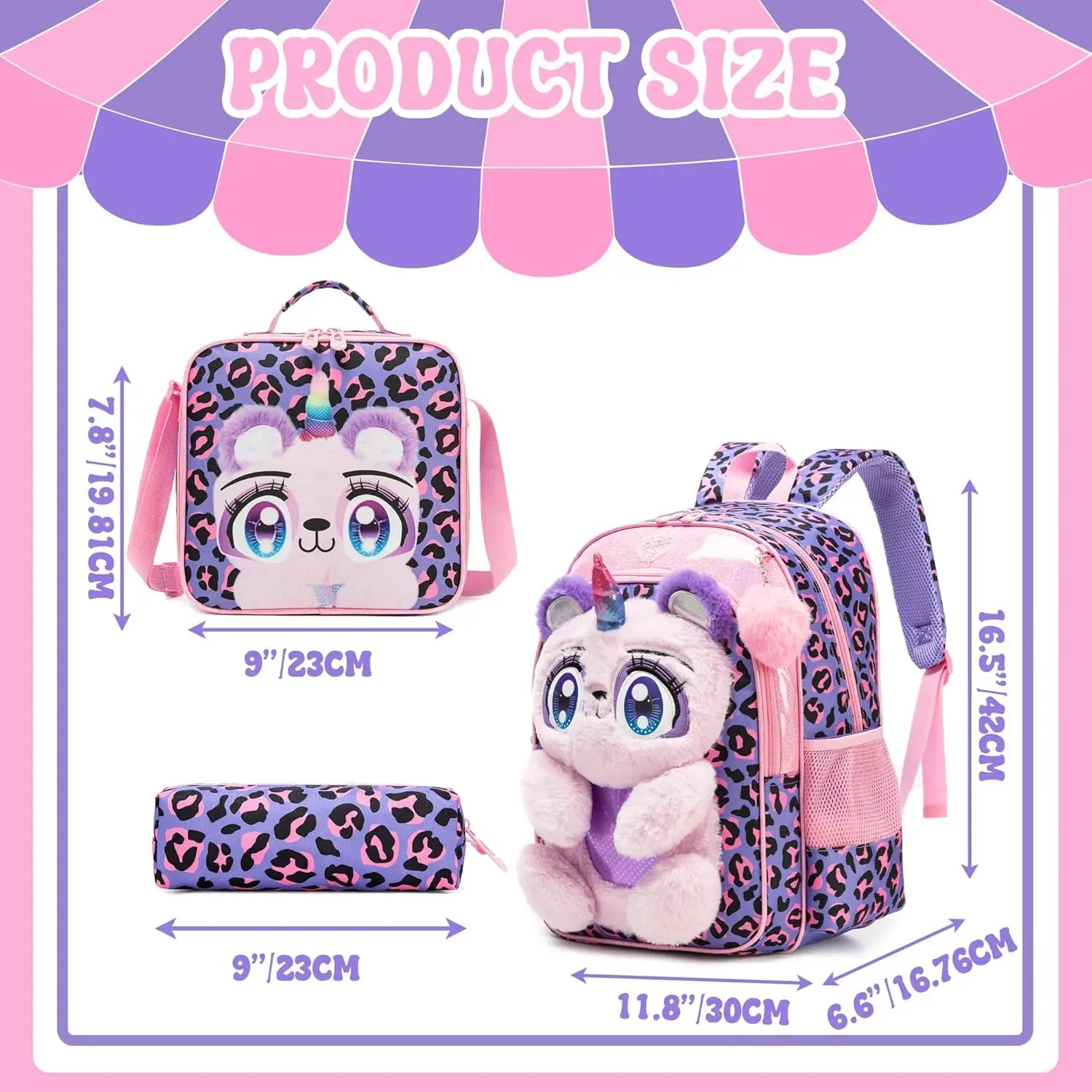 Cute Cartoon Plush Kids Backpack Set — School Bag with Lunch Box and Pencil Case
