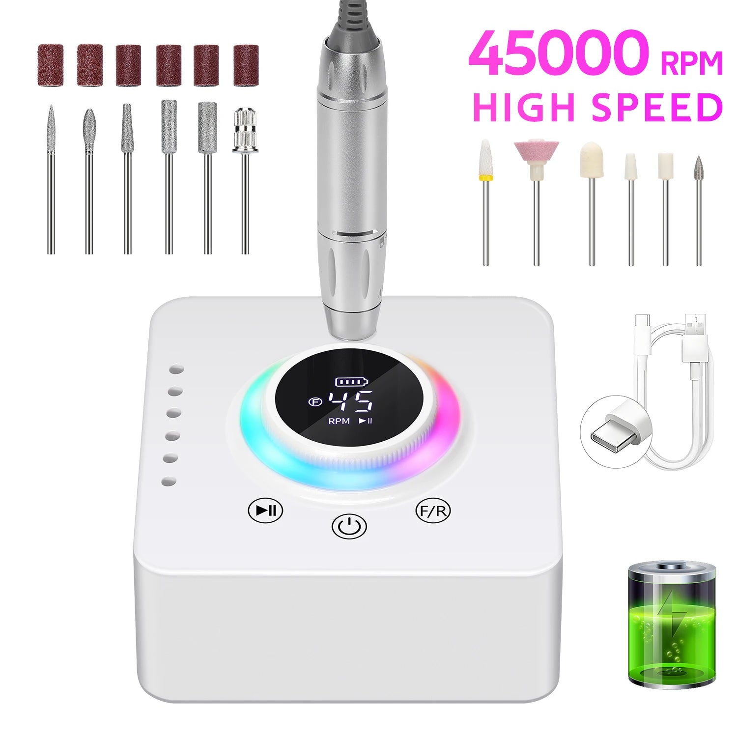 Professional Electric Nail Drill Machine — High Speed 45000RPM Manicure Tool