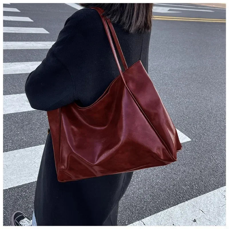dawndesslo Women's PU Shoulder Bag — Large Capacity Retro Tote