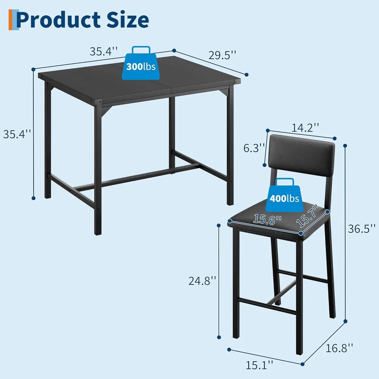 HiMISS 5-Piece Dining Table Set — Modern Bar Table with 4 Upholstered Chairs