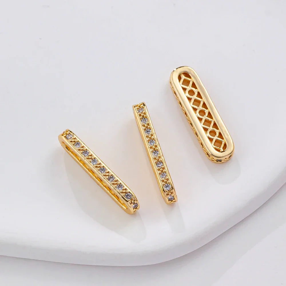 14K Gold Plated Elliptical Zircon Bead Spacers — Jewelry Making Connectors